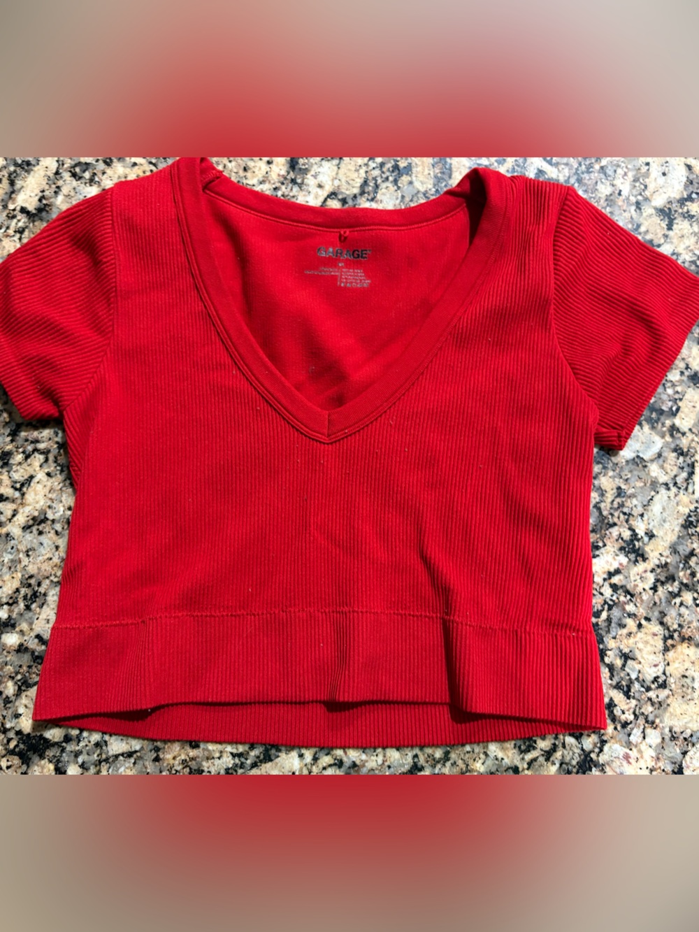 Garage Red Ribbed V-Neck Crop Top large